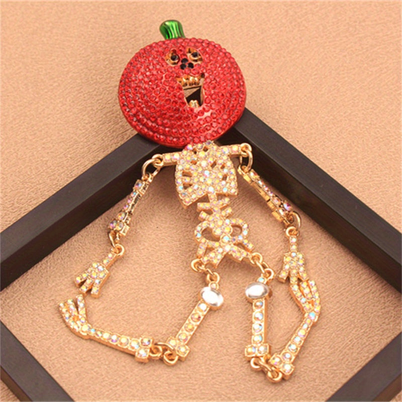 Elegant Rhinestone Pumpkin Skeleton Brooch Pin Irregular Shape Fashion Accessory for Parties and Daily Wear