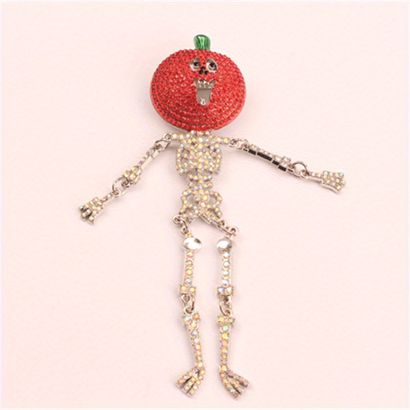 Elegant Rhinestone Pumpkin Skeleton Brooch Pin Irregular Shape Fashion Accessory for Parties and Daily Wear