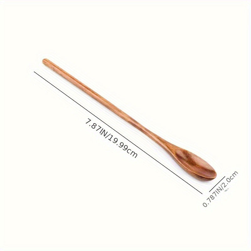 Set of 3 Wooden Long Handle Spoons for Mixing Coffee Tea Honey