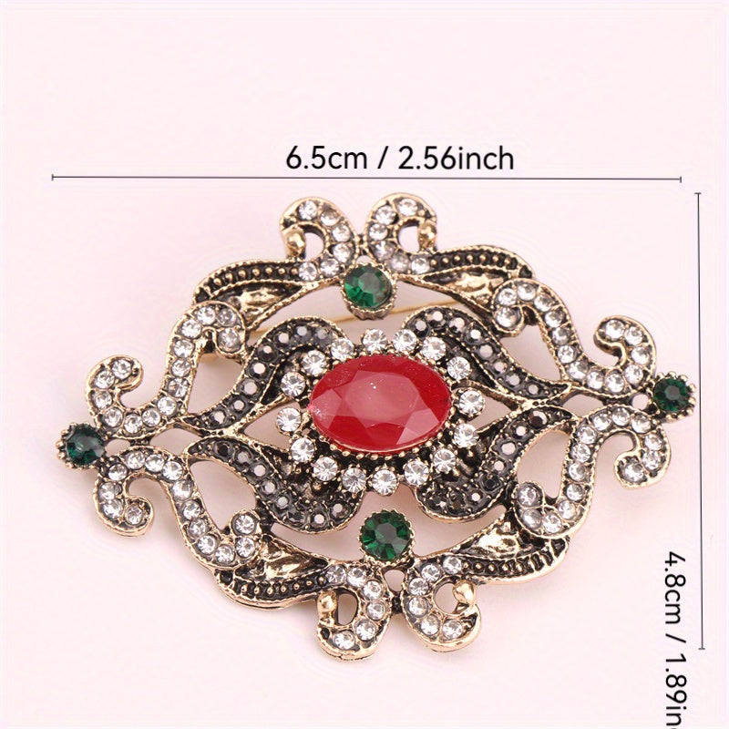 Vintage Style Crystal Brooch Pin with Rhinestones and Irregular Floral Design