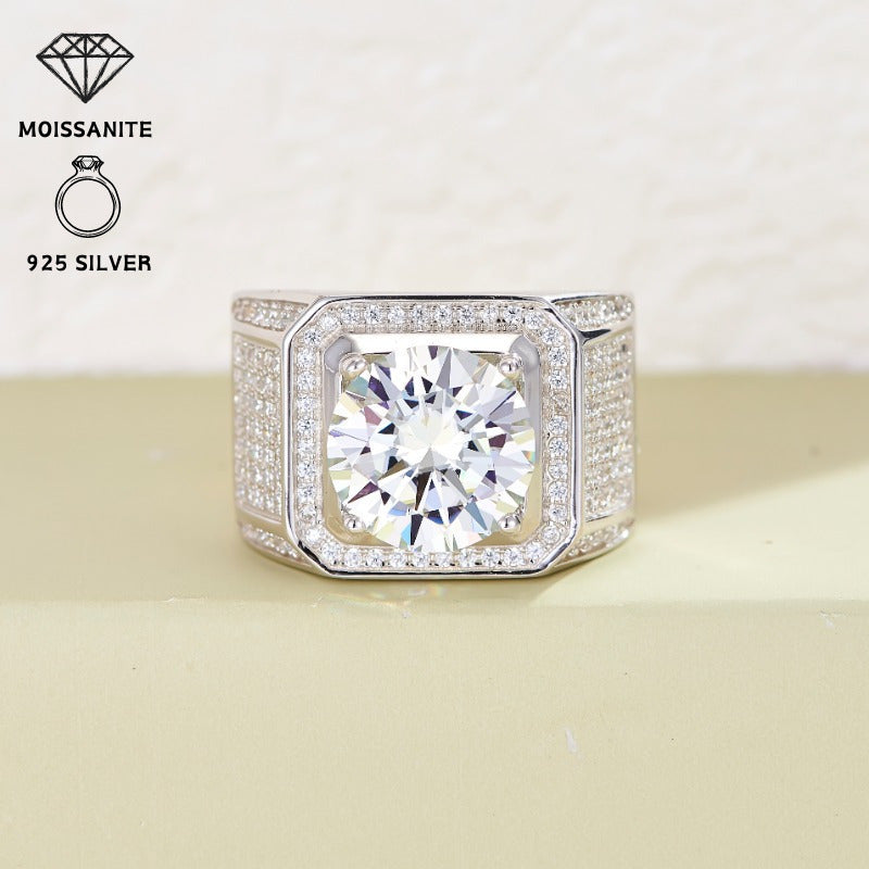 Vintage Silver 5 Carat Moissanite Ring with Gold Plating for Weddings and Gifts