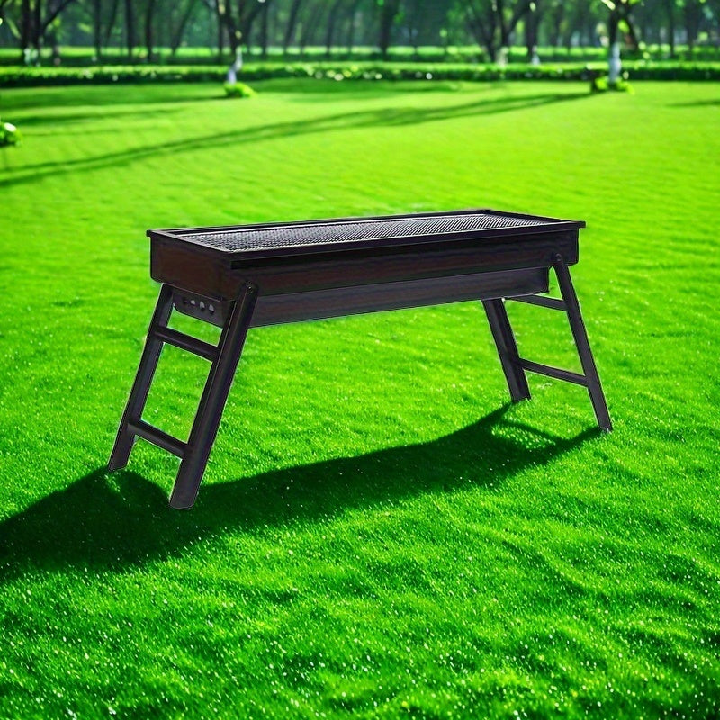 Sayohat, piknik va lager uchun mukammal bo'lgan portativ yig'iladigan zanglamaydigan po'latdan yasalgan ko'mir grill, kichik, engil va batareyasiz.