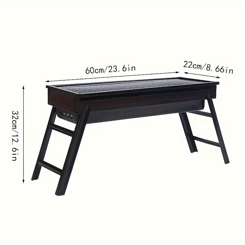 Sayohat, piknik va lager uchun mukammal bo'lgan portativ yig'iladigan zanglamaydigan po'latdan yasalgan ko'mir grill, kichik, engil va batareyasiz.