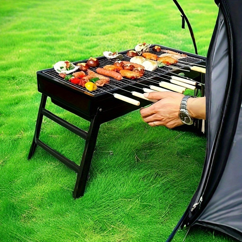 Sayohat, piknik va lager uchun mukammal bo'lgan portativ yig'iladigan zanglamaydigan po'latdan yasalgan ko'mir grill, kichik, engil va batareyasiz.