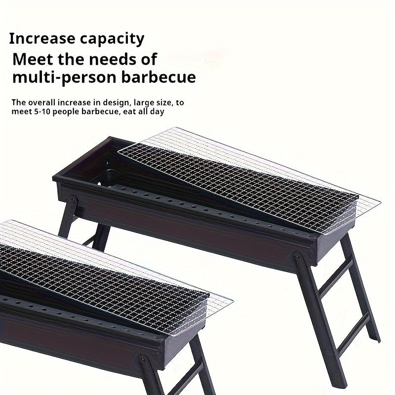 Sayohat, piknik va lager uchun mukammal bo'lgan portativ yig'iladigan zanglamaydigan po'latdan yasalgan ko'mir grill, kichik, engil va batareyasiz.