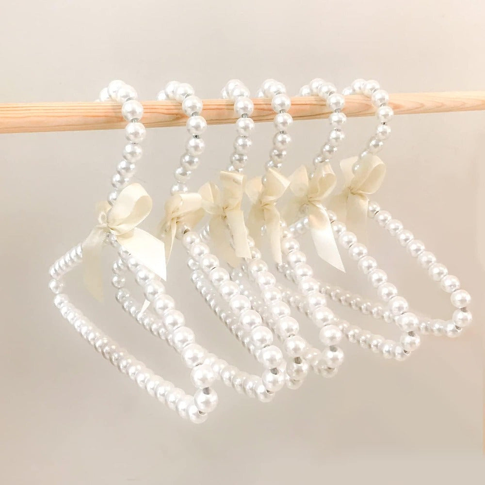 Faux Pearl Pet Clothes Hanger with Ribbon Bow for Small Dogs Cats and Dolls