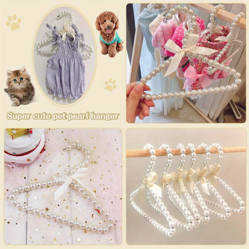 Faux Pearl Pet Clothes Hanger with Ribbon Bow for Small Dogs Cats and Dolls