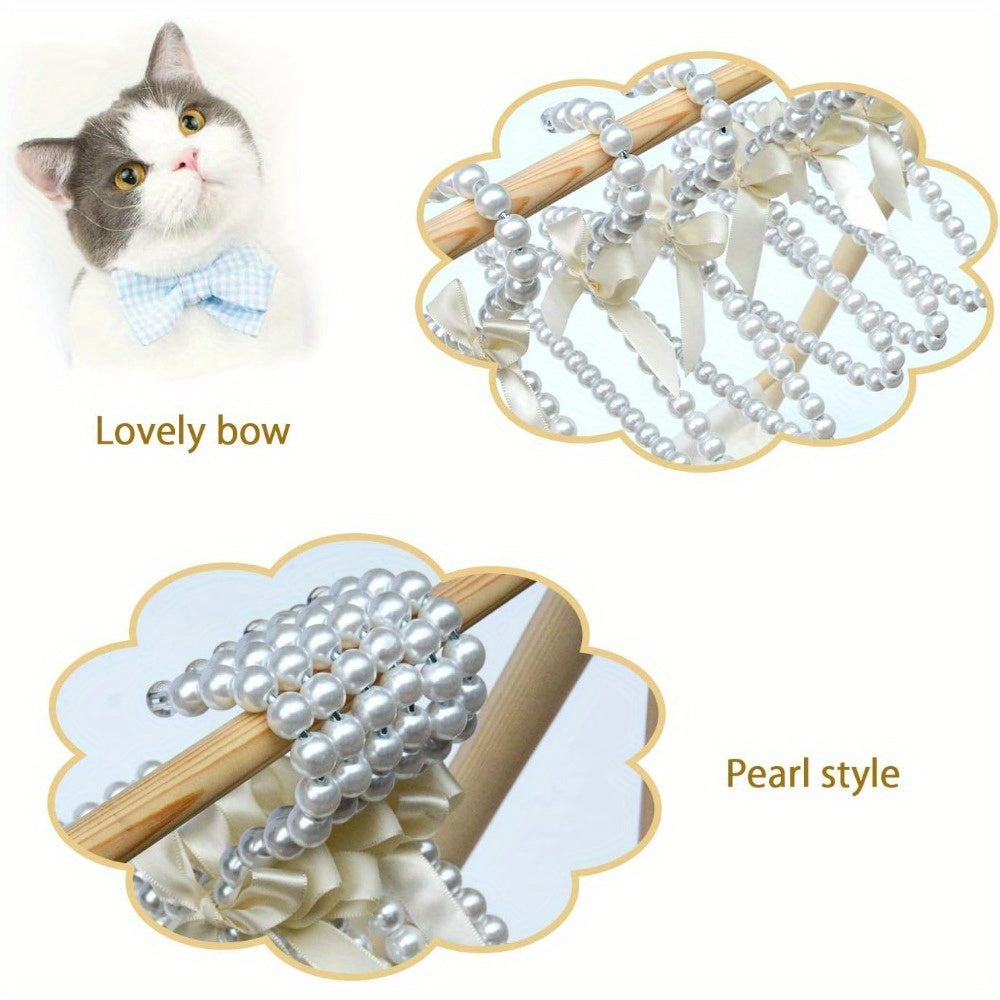 Faux Pearl Pet Clothes Hanger with Ribbon Bow for Small Dogs Cats and Dolls