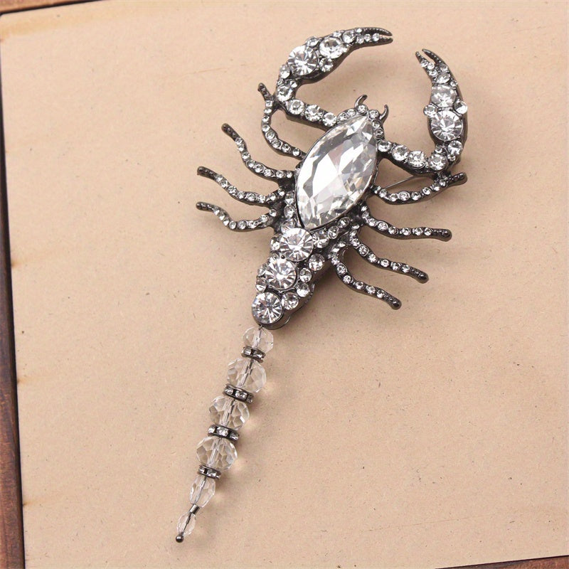 Glamorous Scorpion Brooch with Rhinestones Enamel and Water Drill Detailing