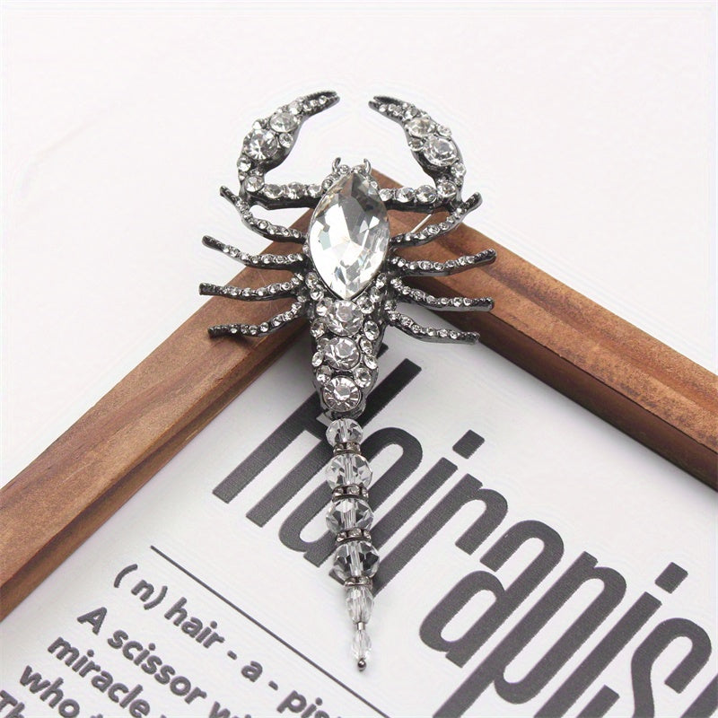 Glamorous Scorpion Brooch with Rhinestones Enamel and Water Drill Detailing