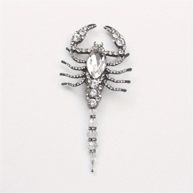 Glamorous Scorpion Brooch with Rhinestones Enamel and Water Drill Detailing