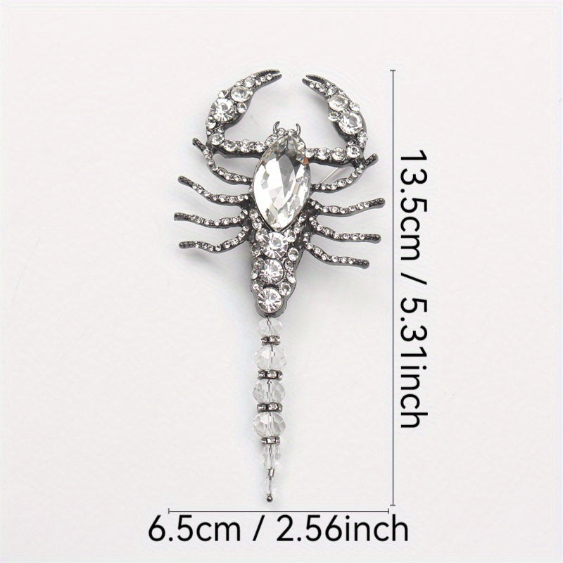 Glamorous Scorpion Brooch with Rhinestones Enamel and Water Drill Detailing