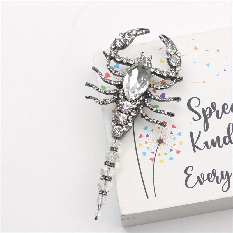 Glamorous Scorpion Brooch with Rhinestones Enamel and Water Drill Detailing