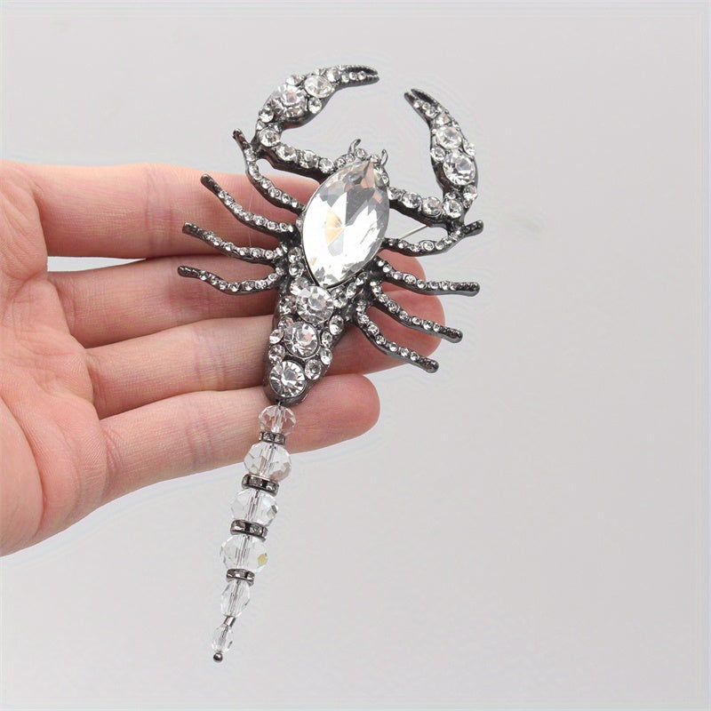 Glamorous Scorpion Brooch with Rhinestones Enamel and Water Drill Detailing