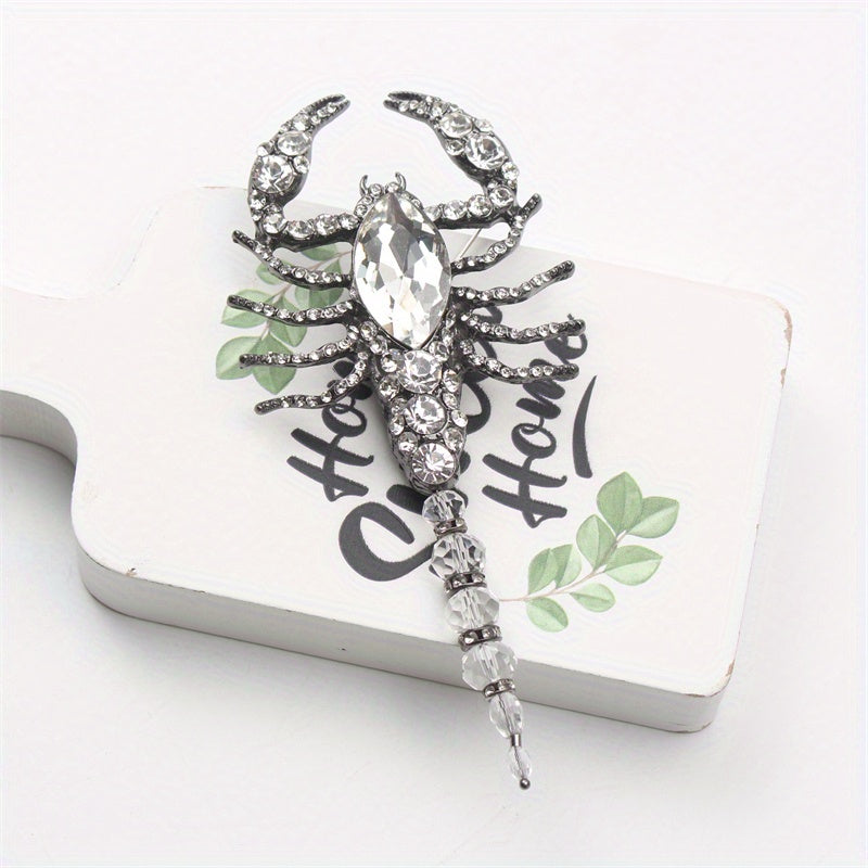 Glamorous Scorpion Brooch with Rhinestones Enamel and Water Drill Detailing