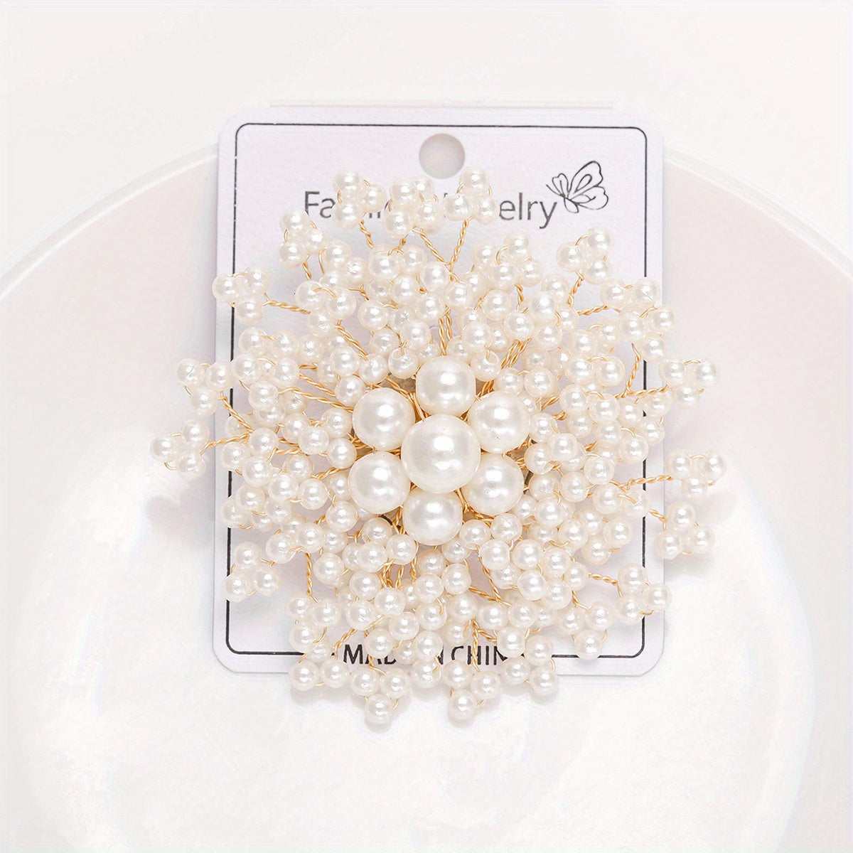 Winter Snowflake Brooch Pin with Resin Imitation Pearl for Women