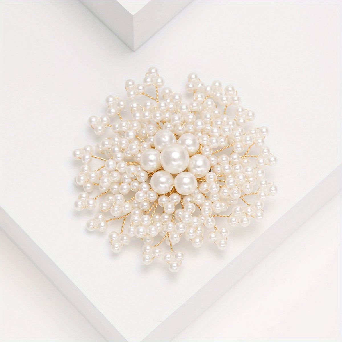 Winter Snowflake Brooch Pin with Resin Imitation Pearl for Women