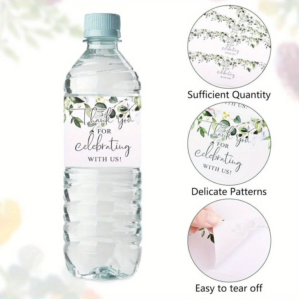 50 ta Nafis Yashil O'simliklar Suv Shishasi Etiketkalari - To'ylar, Tug'ilgan kunlar va Qizlar uchun Ideal | Har qanday ichimlik idishlari uchun uzoq muddatli Rahmat stikerlari