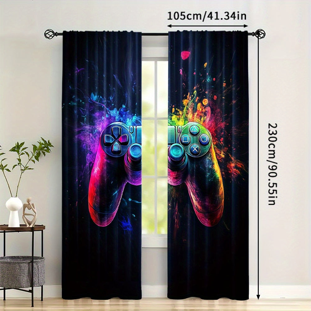 Blackout Curtain Panels for Gaming Room Set of 2 Polyester Window Treatments for Bedroom or Living Room