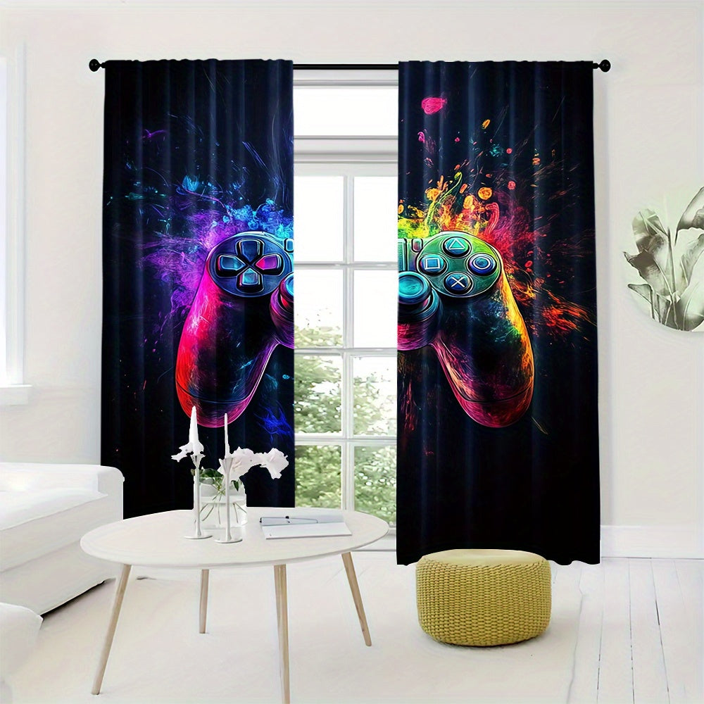 Blackout Curtain Panels for Gaming Room Set of 2 Polyester Window Treatments for Bedroom or Living Room