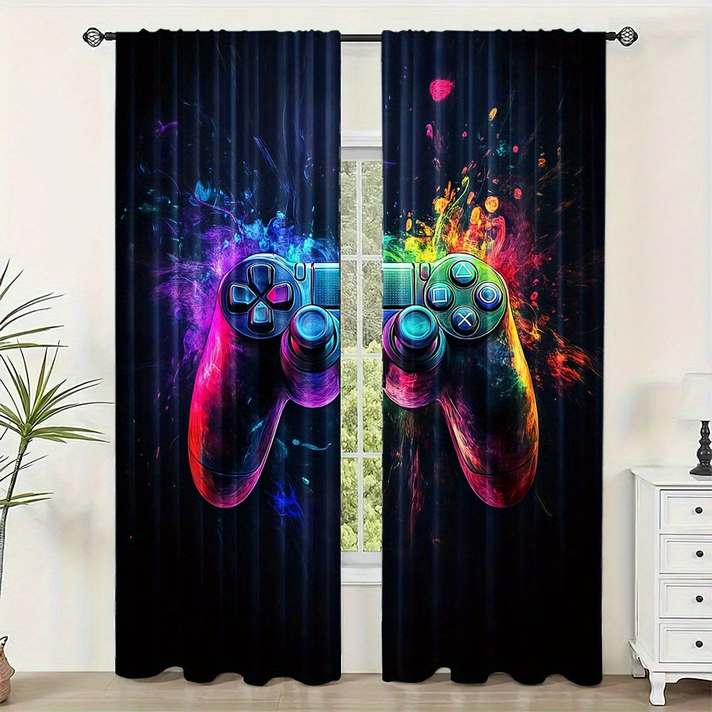 Blackout Curtain Panels for Gaming Room Set of 2 Polyester Window Treatments for Bedroom or Living Room