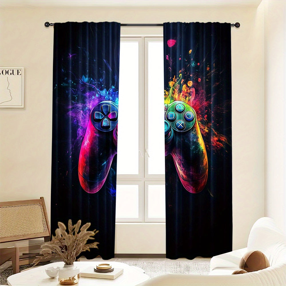 Blackout Curtain Panels for Gaming Room Set of 2 Polyester Window Treatments for Bedroom or Living Room