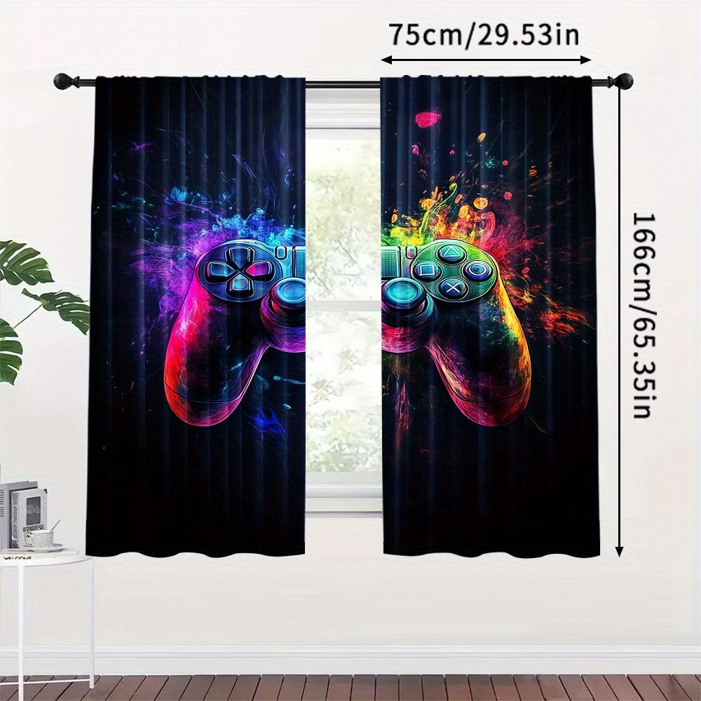 Blackout Curtain Panels for Gaming Room Set of 2 Polyester Window Treatments for Bedroom or Living Room