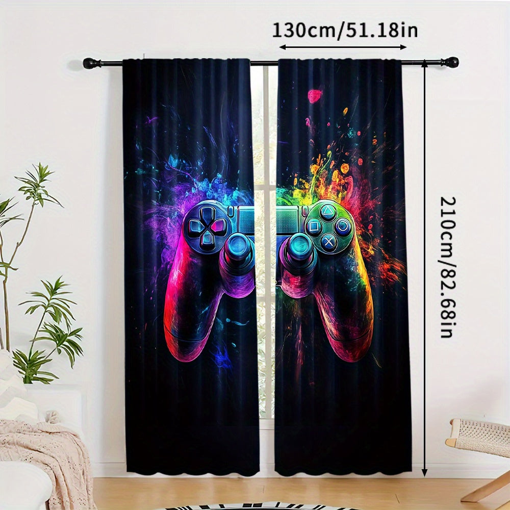 Blackout Curtain Panels for Gaming Room Set of 2 Polyester Window Treatments for Bedroom or Living Room