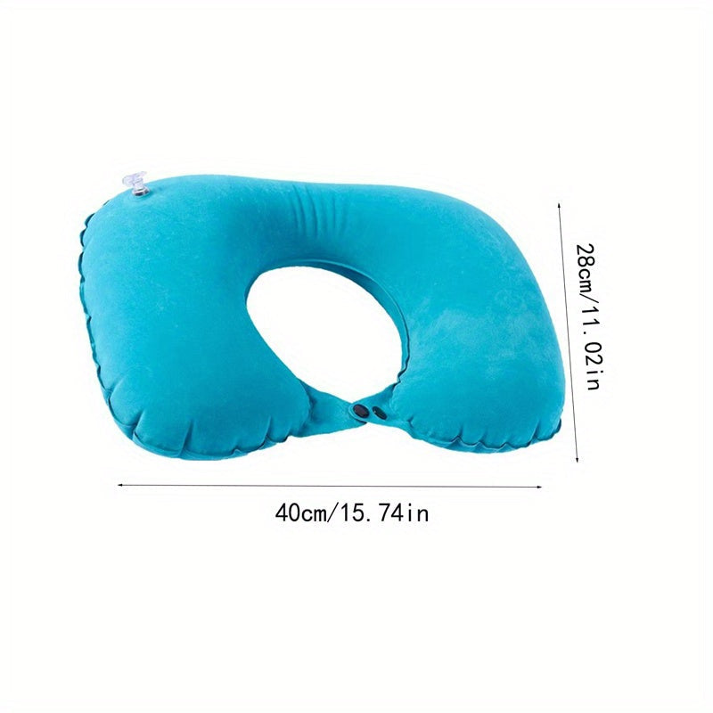 Inflatable U-Shaped Neck Pillow Travel Cervical Support Cushion Black Grey