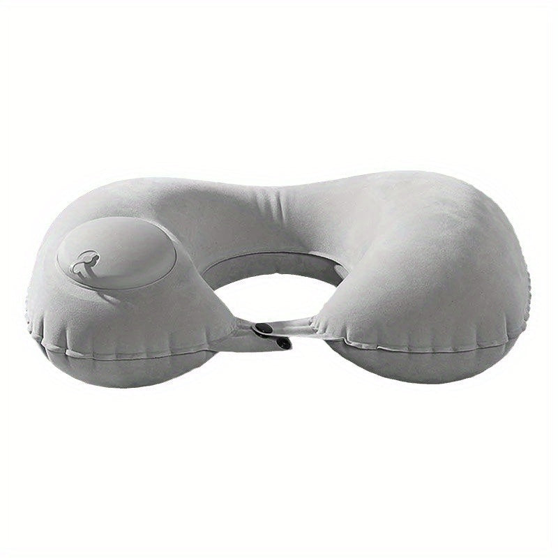 Inflatable U-Shaped Neck Pillow Travel Cervical Support Cushion Black Grey