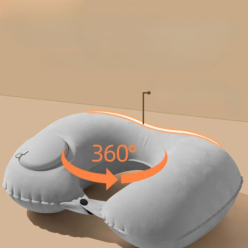 Inflatable U-Shaped Neck Pillow Travel Cervical Support Cushion Black Grey