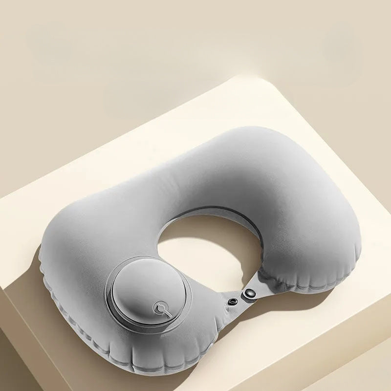 Inflatable U-Shaped Neck Pillow Travel Cervical Support Cushion Black Grey