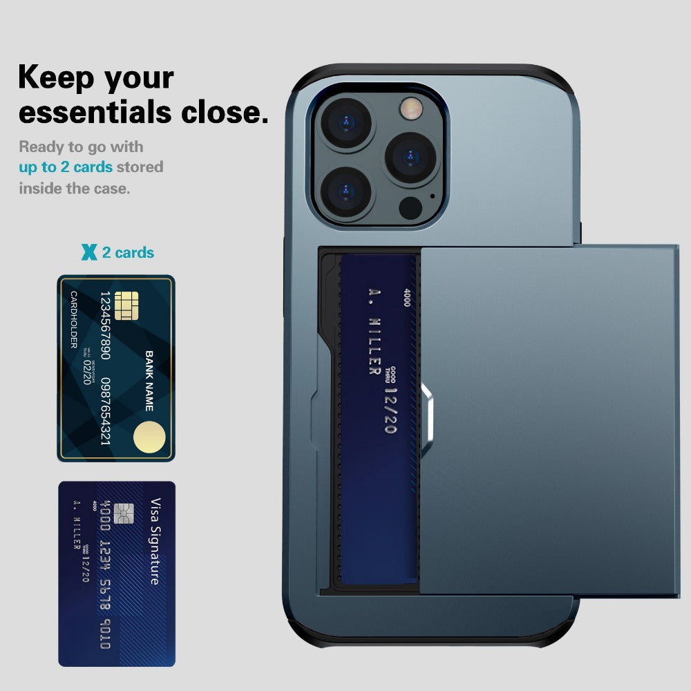 iPhone Wallet Case with Slide Card Slots for Multiple Models Durable Hybrid Armor Cover
