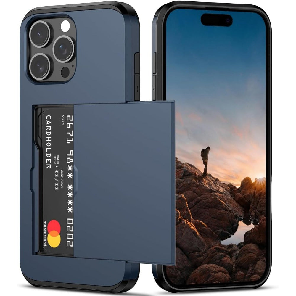iPhone Wallet Case with Slide Card Slots for Multiple Models Durable Hybrid Armor Cover