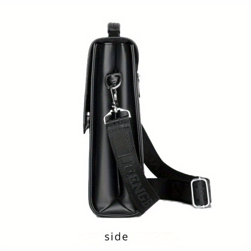 Men's PU Leather Briefcase with Large Capacity and Multiple Compartments in Deep Brown or Black