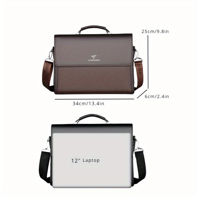 Men's PU Leather Briefcase with Large Capacity and Multiple Compartments in Deep Brown or Black