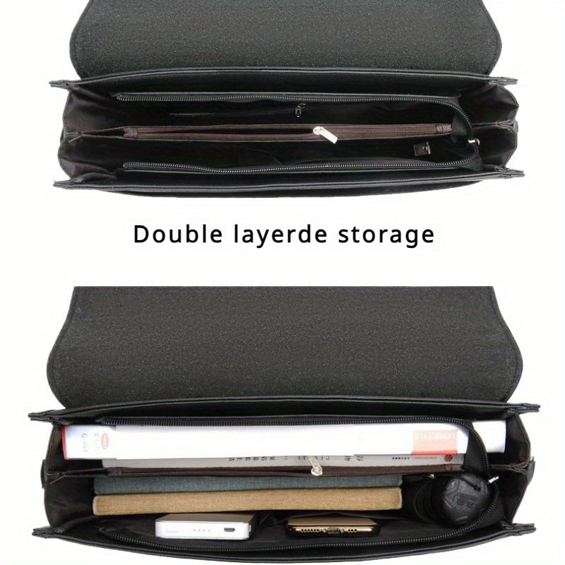 Men's PU Leather Briefcase with Large Capacity and Multiple Compartments in Deep Brown or Black