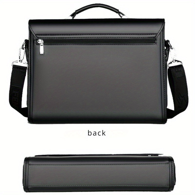 Men's PU Leather Briefcase with Large Capacity and Multiple Compartments in Deep Brown or Black