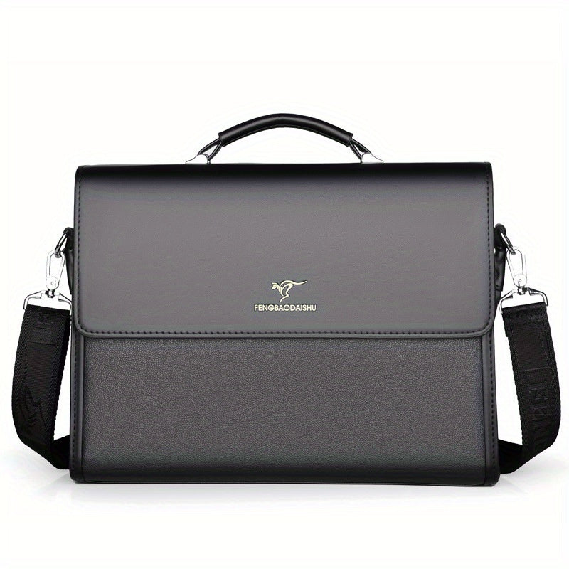 Men's PU Leather Briefcase with Large Capacity and Multiple Compartments in Deep Brown or Black