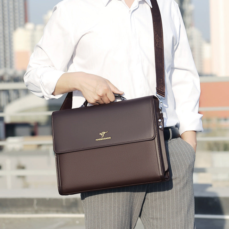 Men's PU Leather Briefcase with Large Capacity and Multiple Compartments in Deep Brown or Black