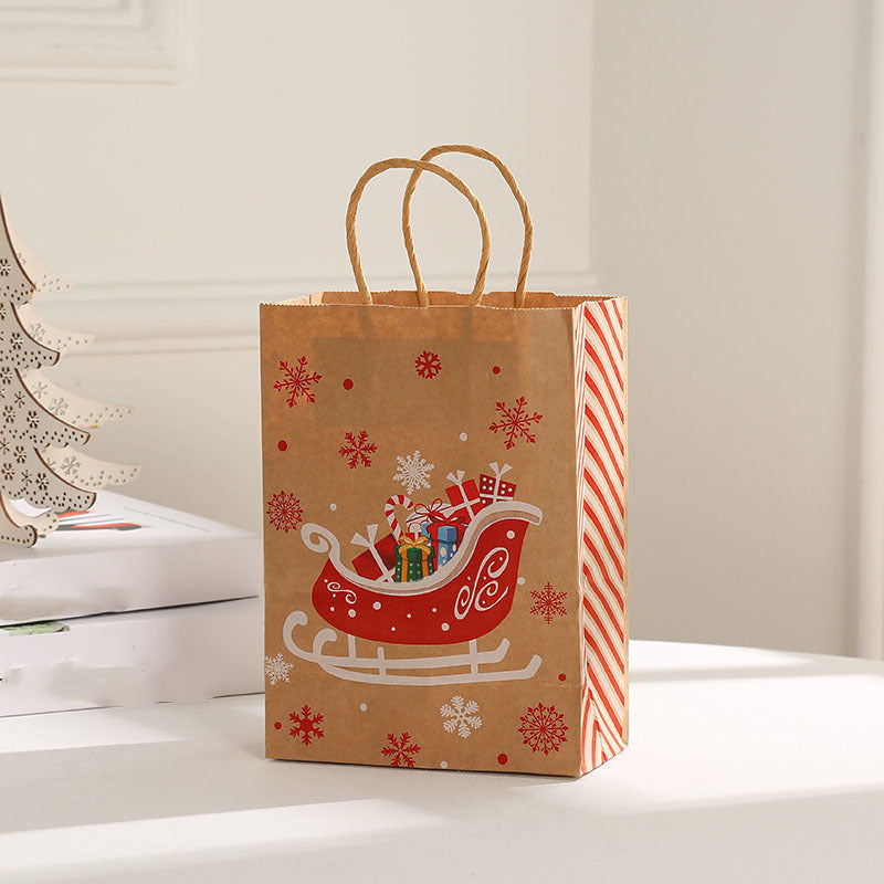 Set of 8 Christmas Kraft Paper Gift Bags 21x15cm for Holiday Parties and Home Organization