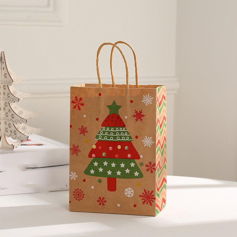 Set of 8 Christmas Kraft Paper Gift Bags 21x15cm for Holiday Parties and Home Organization