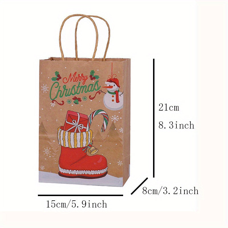 Set of 8 Christmas Kraft Paper Gift Bags 21x15cm for Holiday Parties and Home Organization
