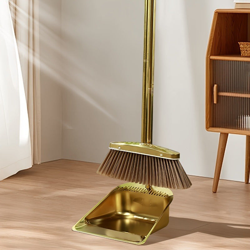 2 ta zanglamas po'latdan yasalgan supurgi va axlat qutisi to'plami - Har qanday xonada oson tozalash uchun mustahkam, 92.48 sm uzun tutqich - Yashash xonasi, yotoqxona, hammom, oshxona, patio uchun qattiq yuzalar uchun mukammal