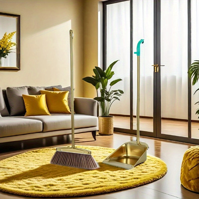 2 ta zanglamas po'latdan yasalgan supurgi va axlat qutisi to'plami - Har qanday xonada oson tozalash uchun mustahkam, 92.48 sm uzun tutqich - Yashash xonasi, yotoqxona, hammom, oshxona, patio uchun qattiq yuzalar uchun mukammal