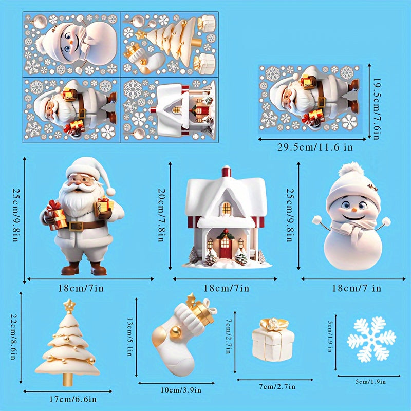 Festive Christmas Window Clings Set with Santa Snowman Holiday Decorations