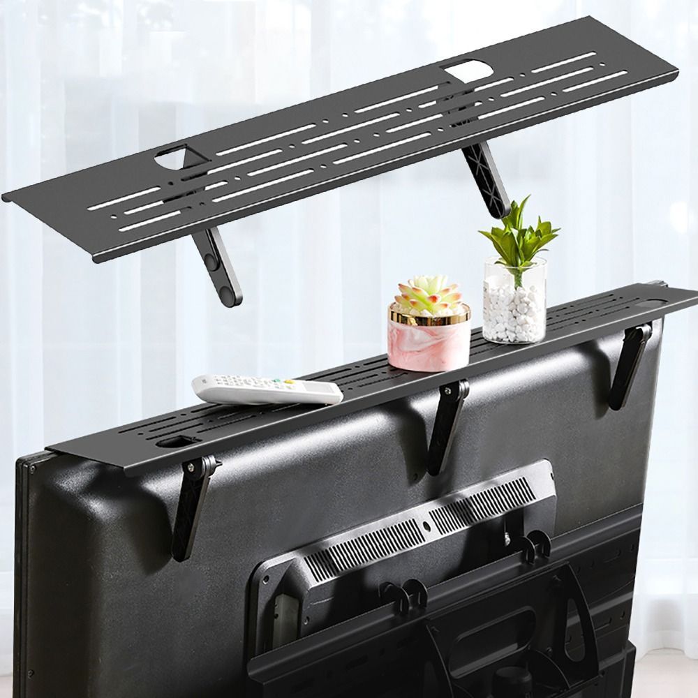 TV Top Shelf Stand for Monitor and Router, Sturdy Metal, Space-Saving Black