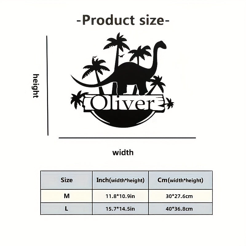 Personalized Dinosaur Metal Wall Art for Nursery or Home Decor Black Metal Wall Hanging