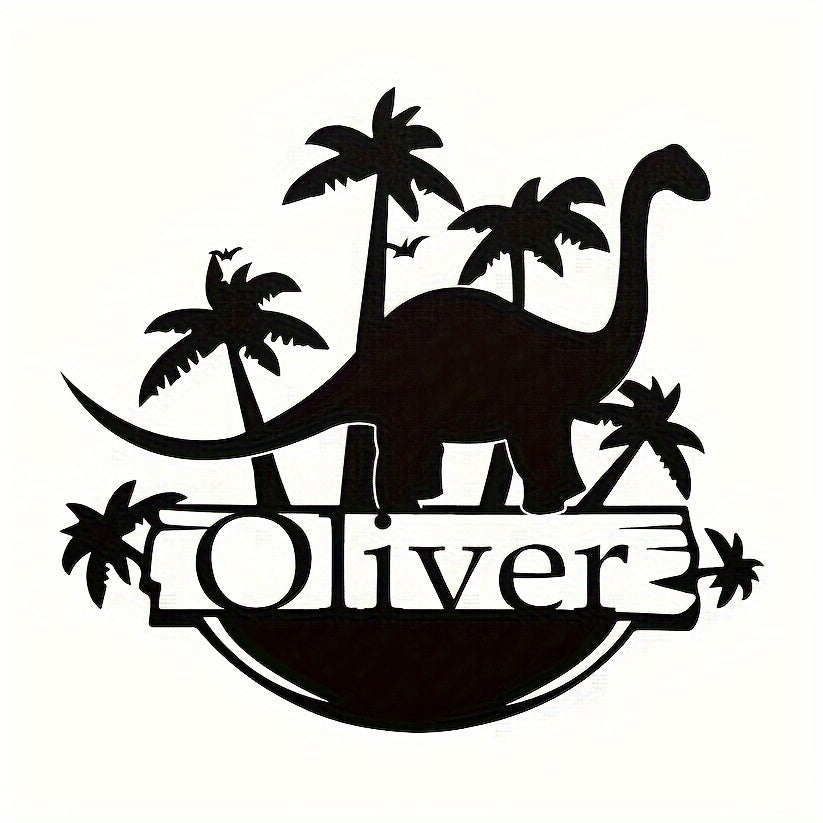 Personalized Dinosaur Metal Wall Art for Nursery or Home Decor Black Metal Wall Hanging