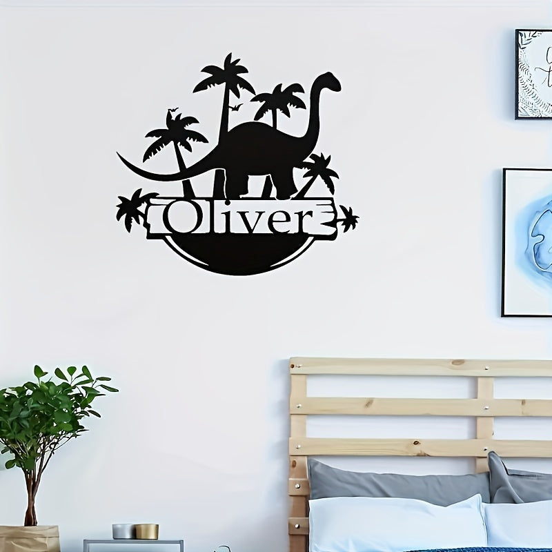 Personalized Dinosaur Metal Wall Art for Nursery or Home Decor Black Metal Wall Hanging